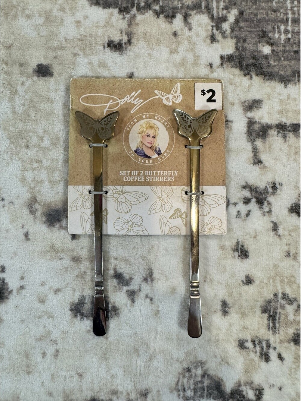 Dolly Parton Butterfly Stainless Steel Coffee Stirrer Set of 2 -Dishwasher Safe